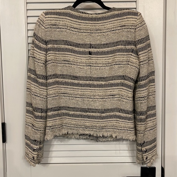 IRO Lizzie White Stripe Tweed Frayed Jacket sz 3 - Picture 9 of 11